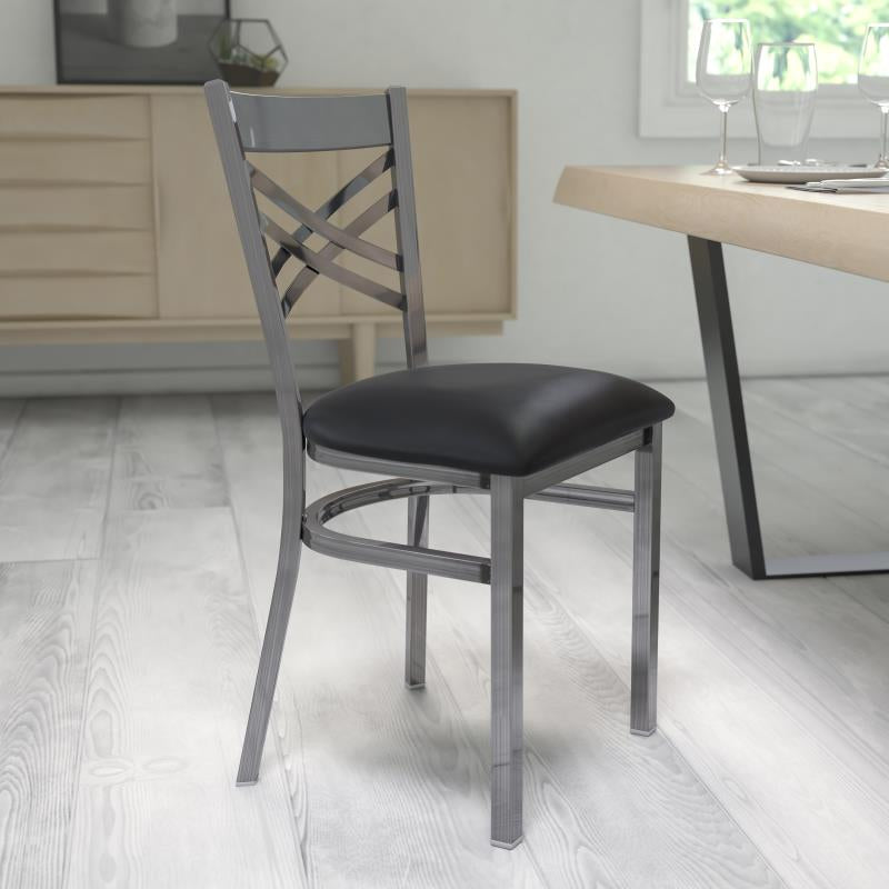 HERCULES Series Clear Coated ''X'' Back Metal Restaurant Chair - Choose Vinyl or image 2