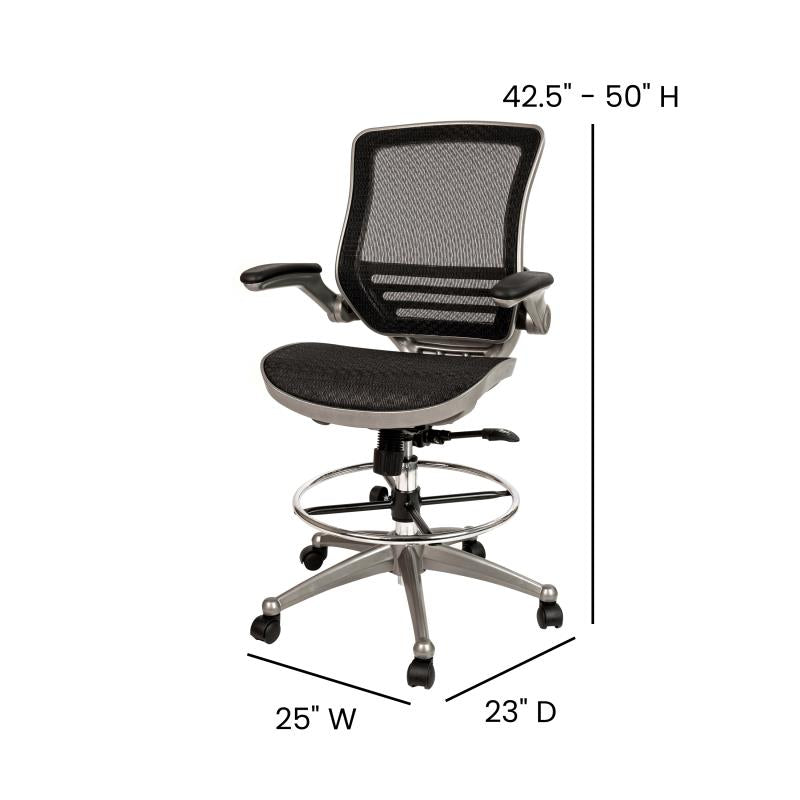 Waylon Mid-Back Transparent Black Mesh Drafting Chair with Graphite Silver Frame image 0