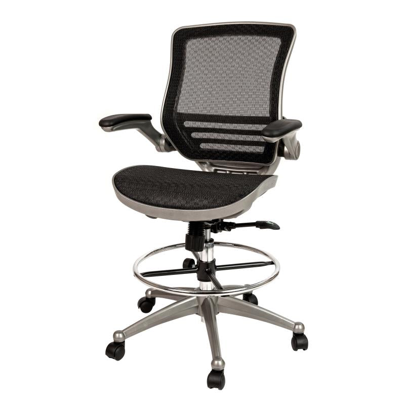 Waylon Mid-Back Transparent Black Mesh Drafting Chair with Graphite Silver Frame image 3