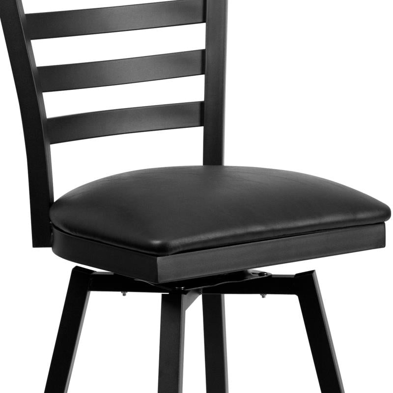 Ladder Back Swivel Metal Barstool - Black Vinyl Seat image 2