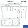 59 in. x 23.5 in. Stainless steel Three Compartment Sink with 18 in. x 18 in. Bo image 1