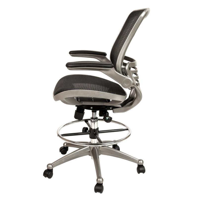 Waylon Mid-Back Transparent Black Mesh Drafting Chair with Graphite Silver Frame image 6