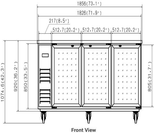VALPRO 73″ THREE GLASS SWING DOOR BACK BAR COOLER image 2