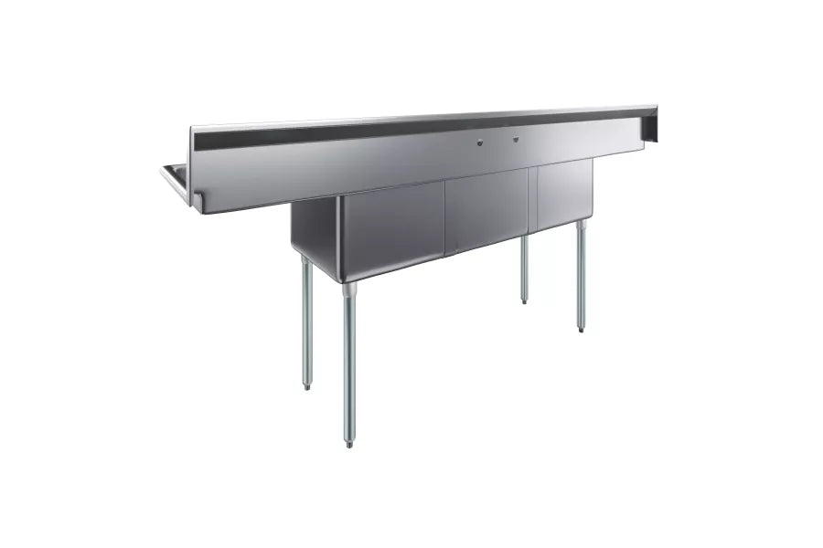 90 in. x 23.5 in. Stainless Steel Three Compartment Sink with 18 in. x 18 in. Bo image 4