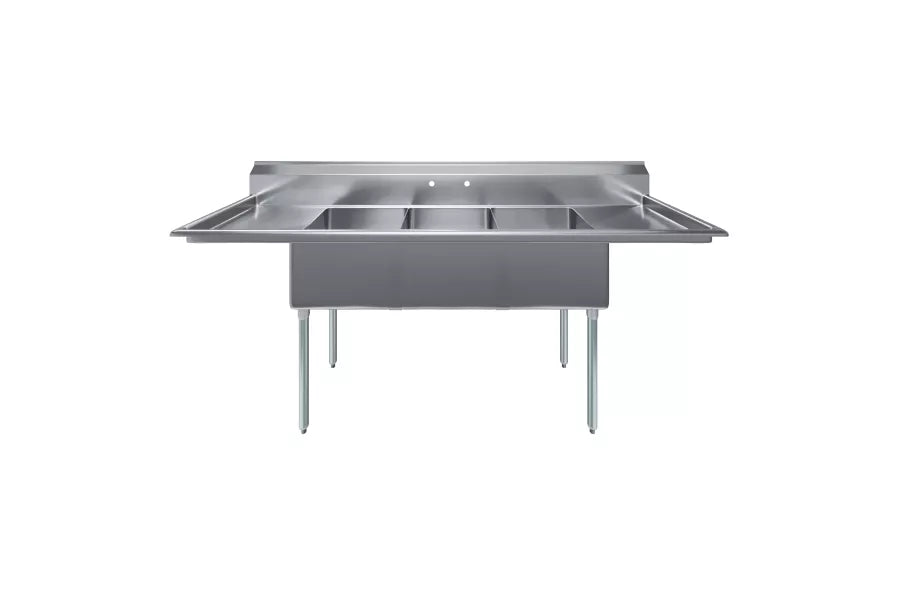 90 in. x 23.5 in. Stainless Steel Three Compartment Sink with 18 in. x 18 in. Bo image 0