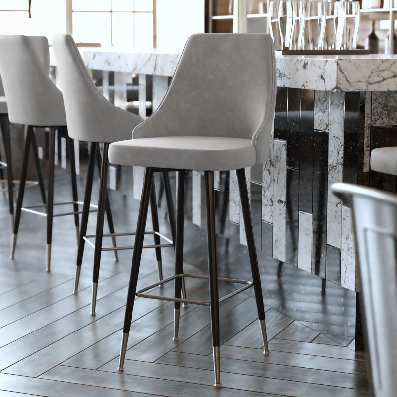 Shelly Set of 2 Commercial LeatherSoft Bar Height Stools with Solid Black Metal image 0