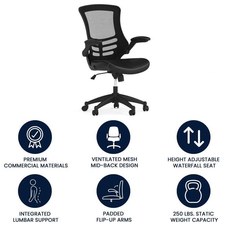 Kelista Desk Chair with Wheels | Swivel Chair with Mid-Back Black Mesh and Leath image 2