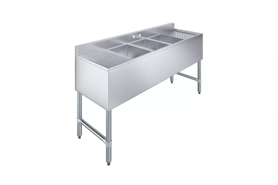 60 in. x 19 in. Three Compartment Underbar Sink with Right and Left Drainboards image 1