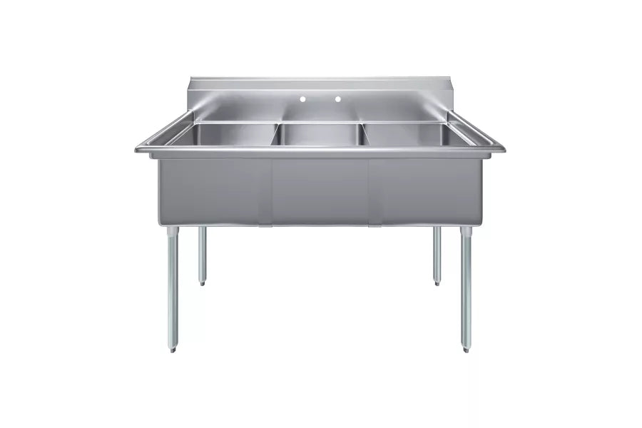 59 in. x 23.5 in. Stainless steel Three Compartment Sink with 18 in. x 18 in. Bo image 0