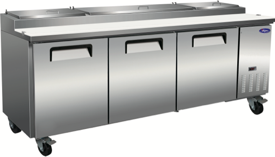VALPRO 94″ THREE DOOR PIZZA PREP TABLE REFRIGERATOR image 0