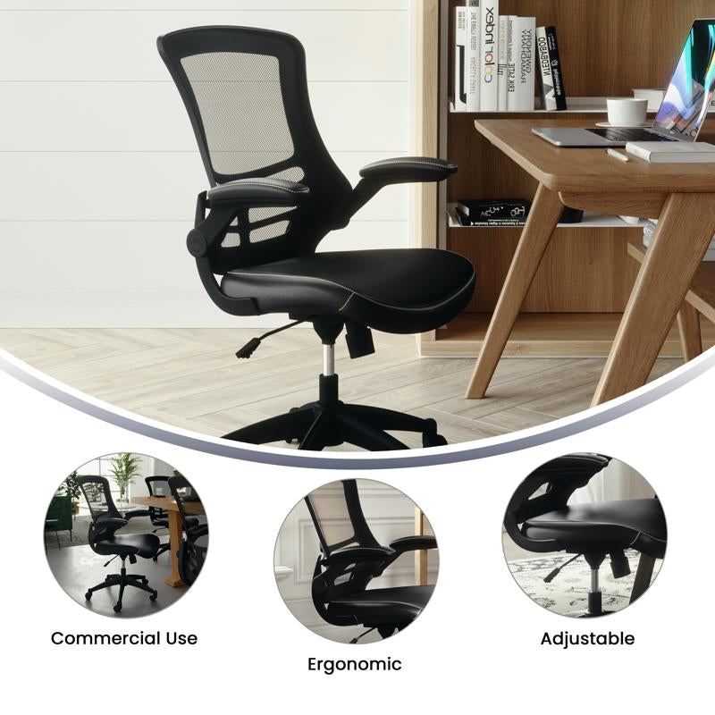 Kelista Desk Chair with Wheels | Swivel Chair with Mid-Back Black Mesh and Leath image 1