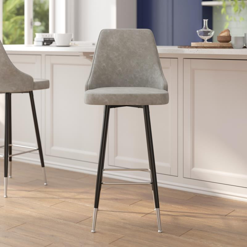 Shelly Set of 2 Commercial LeatherSoft Bar Height Stools with Solid Black Metal image 2