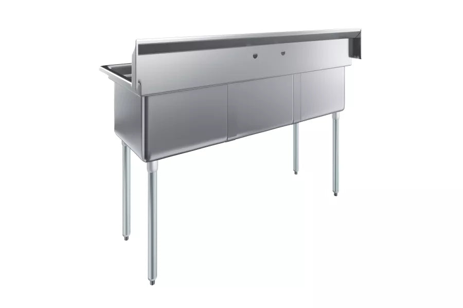 59 in. x 23.5 in. Stainless steel Three Compartment Sink with 18 in. x 18 in. Bo image 4