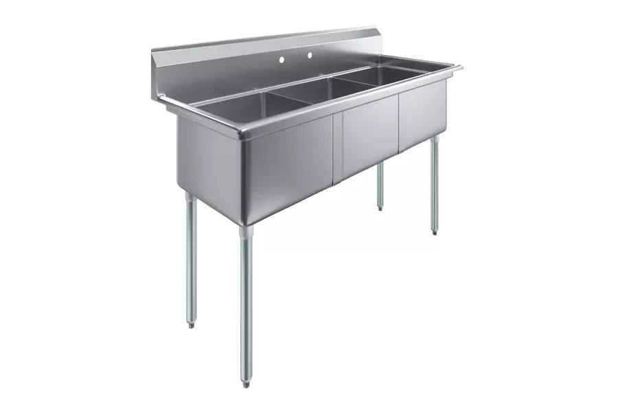 59 in. x 23.5 in. Stainless steel Three Compartment Sink with 18 in. x 18 in. Bo image 3