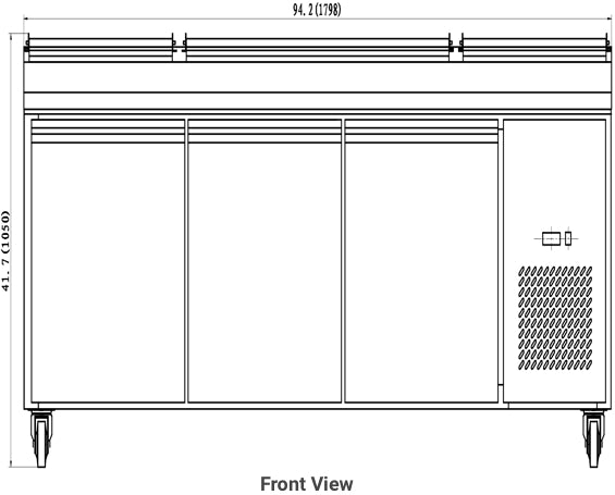 VALPRO 94″ THREE DOOR PIZZA PREP TABLE REFRIGERATOR image 4