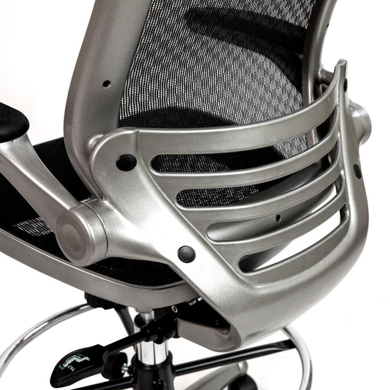 Waylon Mid-Back Transparent Black Mesh Drafting Chair with Graphite Silver Frame image 4