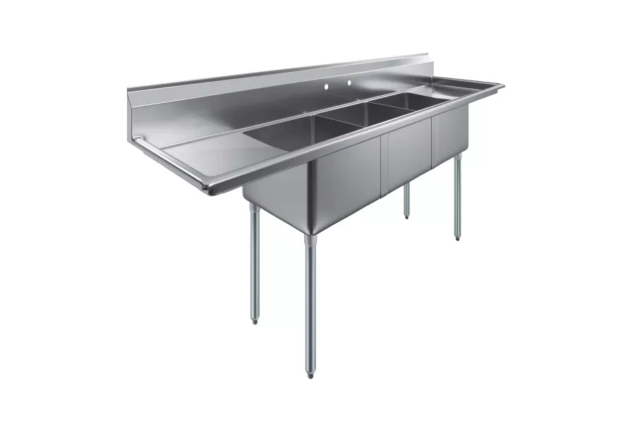 90 in. x 23.5 in. Stainless Steel Three Compartment Sink with 18 in. x 18 in. Bo image 2