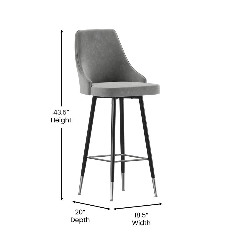 Shelly Set of 2 Commercial LeatherSoft Bar Height Stools with Solid Black Metal image 1