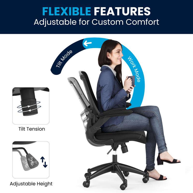 Kelista Desk Chair with Wheels | Swivel Chair with Mid-Back Black Mesh and Leath image 4